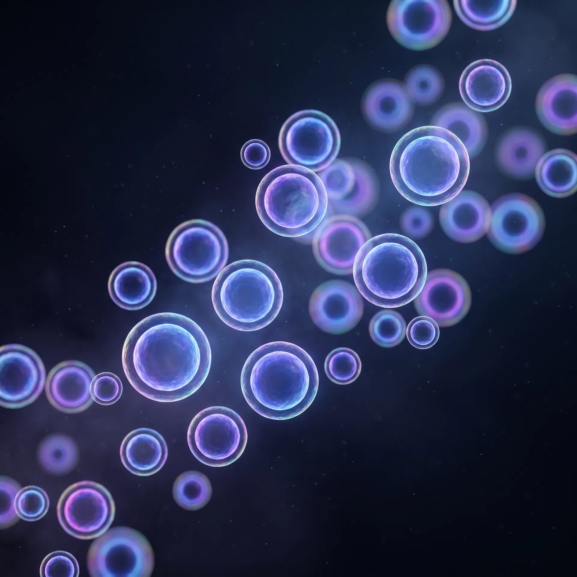 Abstract scientific illustration of extracellular vesicles (exosomes), for educational reference